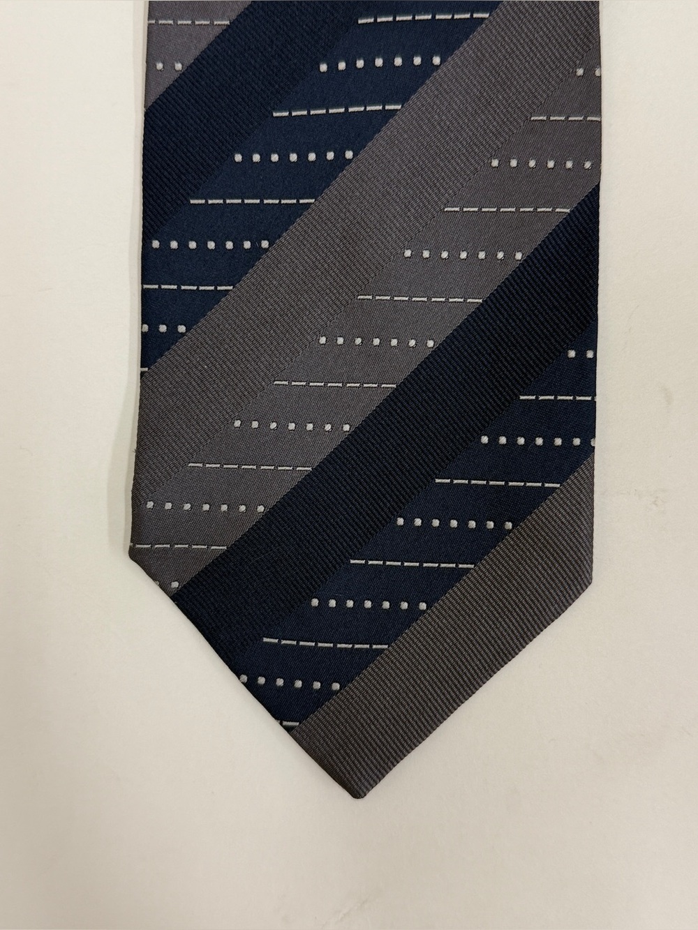 Bugatchi Navy and Gray Striped Men's Tie with Dotted Accents